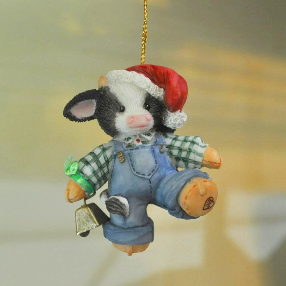 Mary’s Moo Moos Boy Cow w/ Bell Hanging Ornament Enesco Christmas 651222 vintage